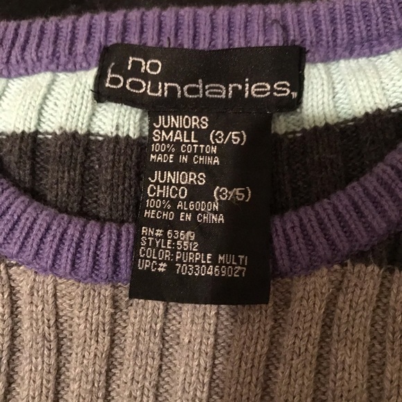 No Boundaries Striped Ribbed Long Sleeve Crew Neck Sweater- S - Picture 13 of 14